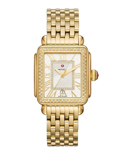 Michele Deco Madison Diamond Dial Watch Head & Bracelet, 33mm In Gold
