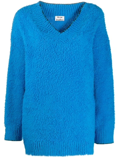 Acne Studios Brushed V-neck Jumper Bright Blue