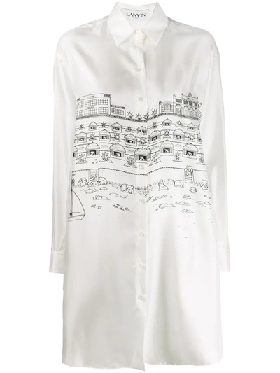 Lanvin White Cityscape Shirt Dress