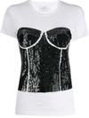 P.a.r.o.s.h Sequinned-corset Cotton T-shirt In White