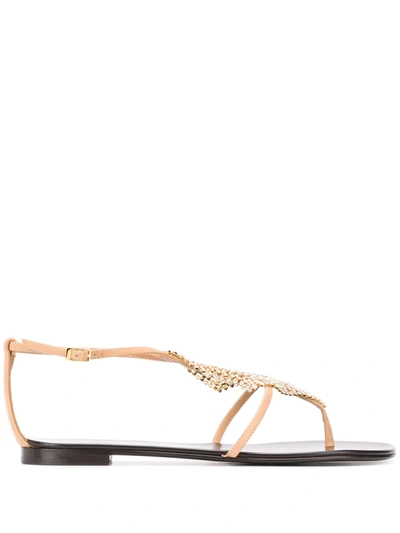 Giuseppe Zanotti Thong Strap Embellished Sandals In Neutrals