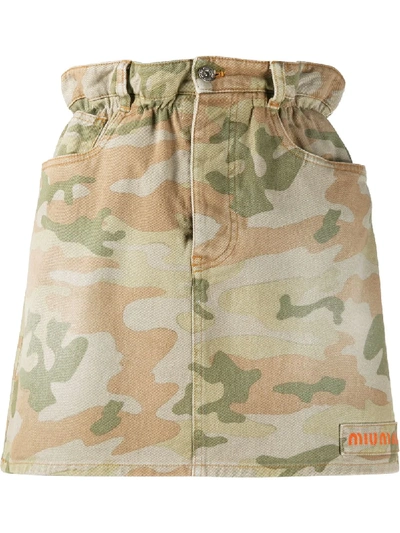 Miu Miu Camouflage Print Mini Skirt In 绿色