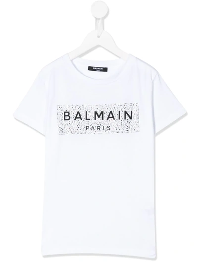 Balmain Teen Embellished Logo T-shirt In Bianca