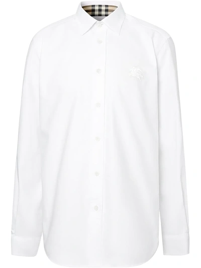 Burberry Equestrian Knight Device Embroidered Shirt In White