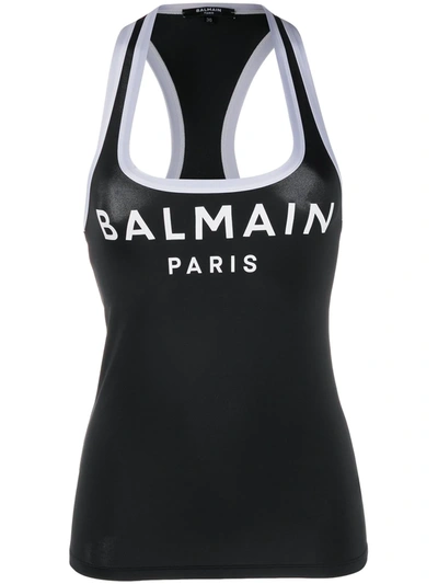 Balmain Logo Printed Tankini Top In Black