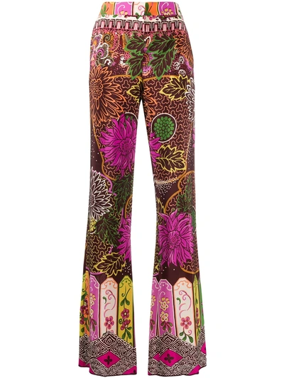 Valentino Floral Print High-waisted Trousers In Orange