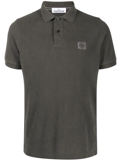 Stone Island Logo Patch Polo Shirt In Grey