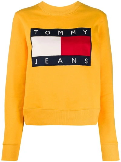 Tommy Jeans Flag Logo Crew-neck Sweatshirt In Yellow