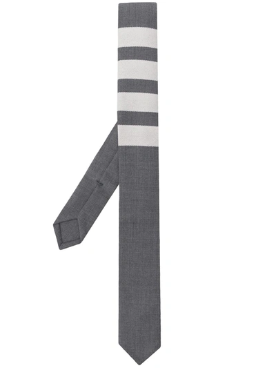 Thom Browne Plain Wool Weave Engineered 4 Bar Tie In Med Grey