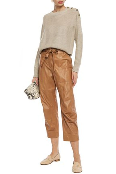 Brunello Cucinelli Cropped Belted Leather Pants In Light Brown