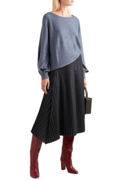 Brunello Cucinelli Sequin-embellished Cashmere And Silk-blend Sweater In Indigo