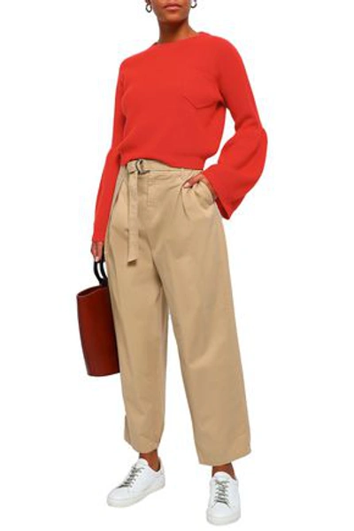 Brunello Cucinelli Cropped Cashmere Sweater In Tomato Red