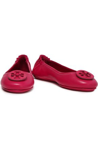 Tory Burch Logo-embellished Leather Ballet Flats In Magenta