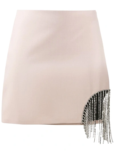 Area Bonded Wool Mini Skirt W/ Crystal Fringe In Beige