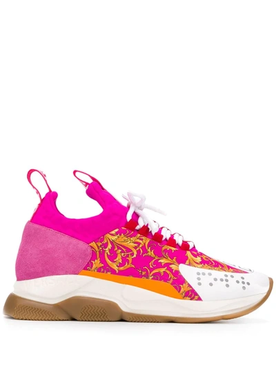 Versace Women's Cross Chainer Baroque Trainers In Fuchsia