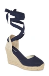 Soludos Wedge Lace-up Espadrille Sandal In Midnight Blue
