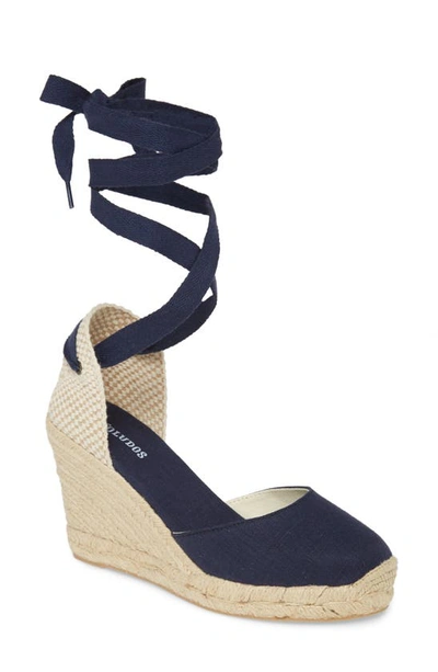 Soludos Wedge Lace-up Espadrille Sandal In Midnight Blue