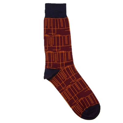 40 Colori Burgundy Random Lines Organic Cotton Socks In Multicolour