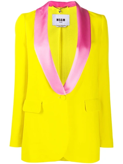 Msgm Contrast Lapel Blazer In Yellow