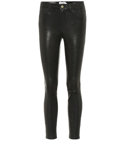 Frame Le Skinny Stretch-leather Pants In Washed Noir