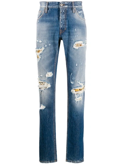 Just Cavalli Straight Leg Distressed Effect Jeans In Blue