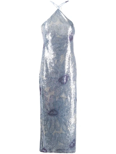 Jacquemus Sequinned Floral Patterned Dress In Light Blue