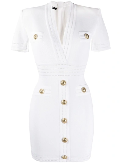 Balmain Embossed Buttons Fitted Dress In White