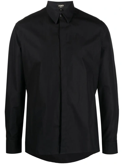 Fendi Contrasting-collar Long-sleeve Shirt In Black