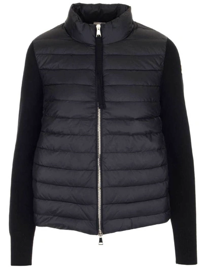 Moncler Knitted Sleeves Padded Jacket In Nero.