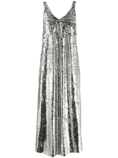 Mulberry V-neck Sequin Embellished Slip Dress In Silver