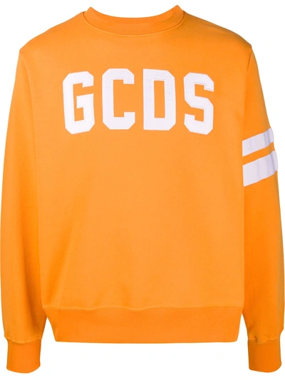 Gcds Embroidered Logo Crew-neck Sweatshirt In Orange