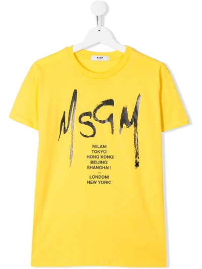 Msgm Teen Graffiti Logo Print T-shirt In Yellow