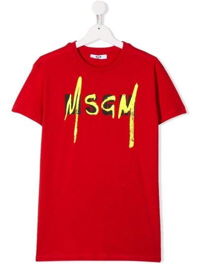 Msgm Teen Logo-print Cotton T-shirt In Red