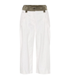 Sacai Cropped Contrast Waistband Trousers In White
