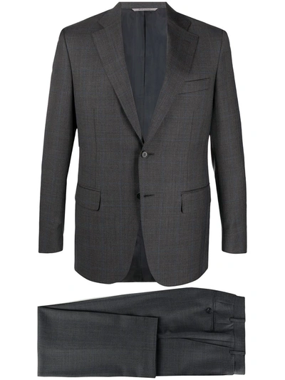 Canali Men's Modern-fit Windowpane Check Wool Suit In Grey Brown
