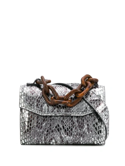 Ganni Women's Snakeskin-embossed Leather Belt Bag In Silver