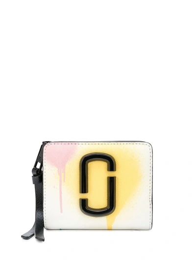 Marc Jacobs The Snapshot Spray Paint Zip Coated Leather Wallet In White