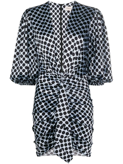 Alexandre Vauthier Draped Gathered Polka-dot Stretch-silk Satin Mini Dress In Blue