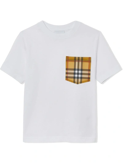 Burberry Kids' Mini Check Pocket T-shirt In White