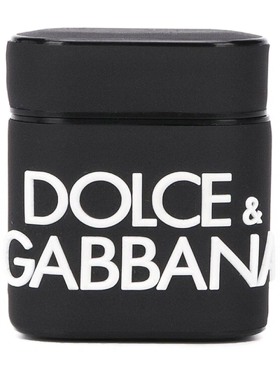 Dolce & Gabbana Rubber Airpod Case With Logo In Nero