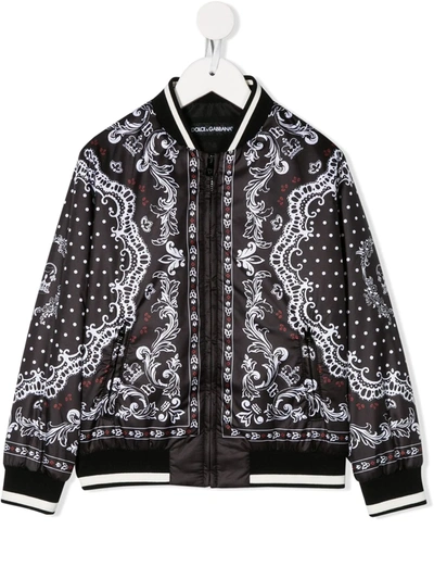 Dolce & Gabbana Kids' Baroque-print Bomber Jacket In Black