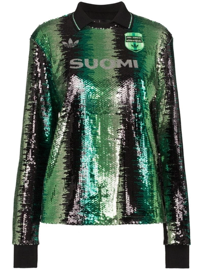 Adidas Originals X Anna Isoniemi Sequin Soccer Shirt In Green In Multicolor/ Icey Blue F17
