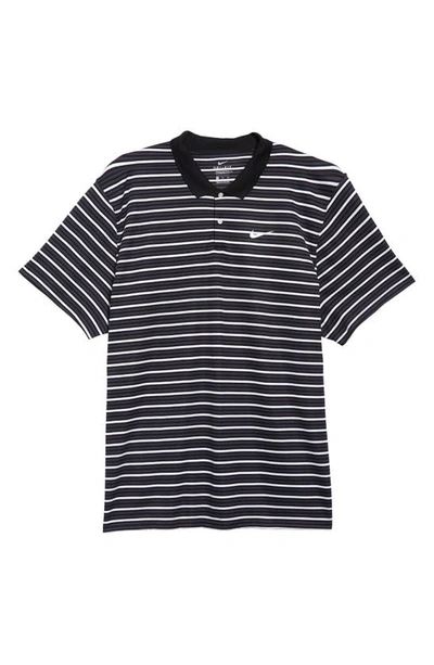 Nike Men's Dri-fit Golf Victory Striped Polo Shirt In Black/white