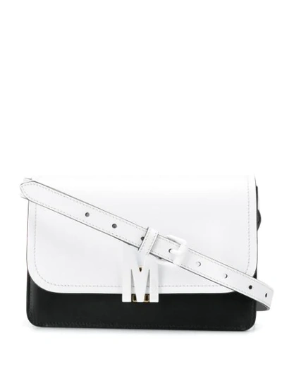 Moschino M Bicolor Leather Shoulder Bag In White