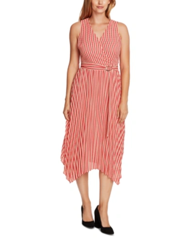 Vince Camuto Geo Print Belted Sleeveless Midi Dress In Apricot Cream