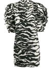 Isabel Marant Zebra Print Ruched Sleeves Dress In Black