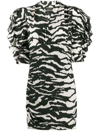 Isabel Marant Zebra Print Ruched Sleeves Dress In Black