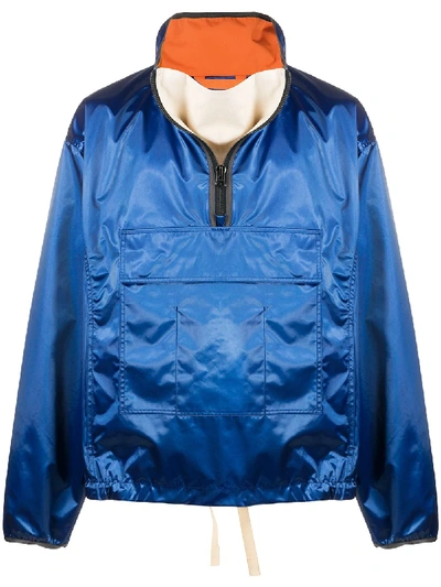 Acne Studios High-shine Hooded Anorak Ink Blue/mandarine Orange