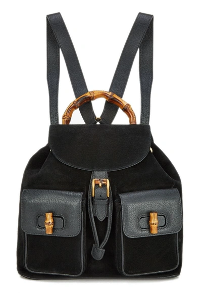 Pre-owned Gucci Black Suede Bamboo Backpack