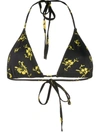 Ganni Floral Print Bikini Top In Black